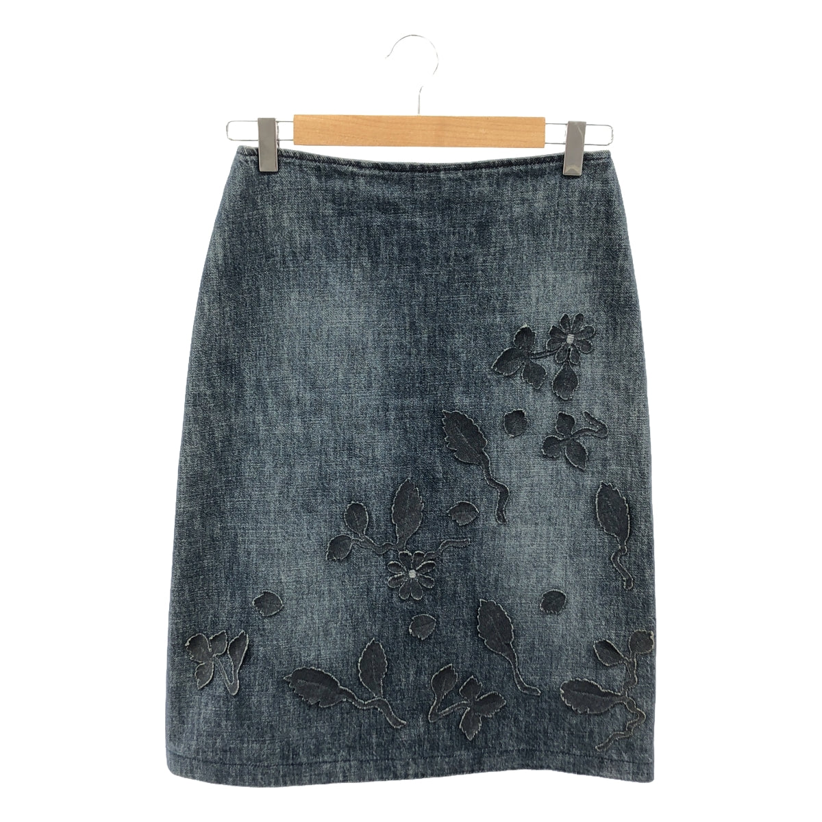 FENDI | Flower Motif Patch Denim Skirt | 42 | Women's