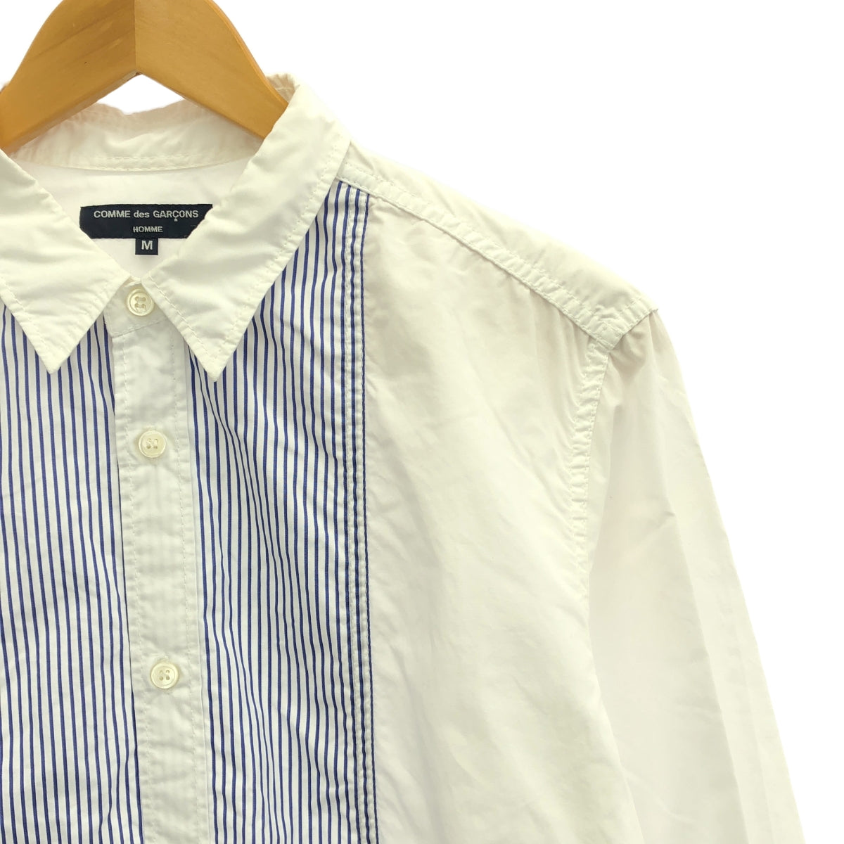 COMME des GARCONS HOMME | 2008AW |條紋拼接棉質襯衫 | M |白色/藍色|男士
