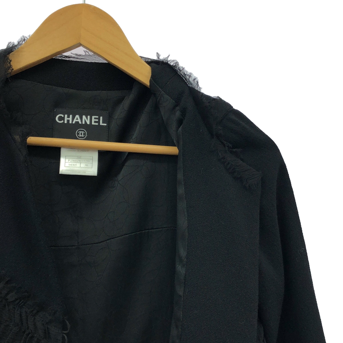 CHANEL | Coco Mark Button Sheer Gathered Collarless Jacket | 38 | Black | Women's