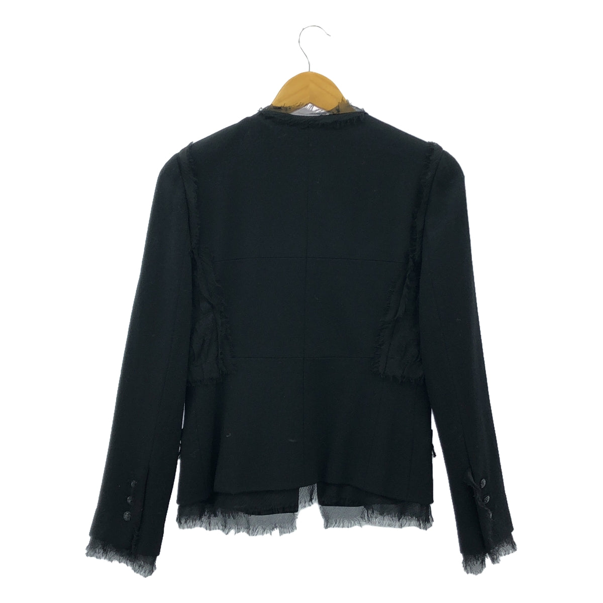 CHANEL | Coco Mark Button Sheer Gathered Collarless Jacket | 38 | Black | Women's