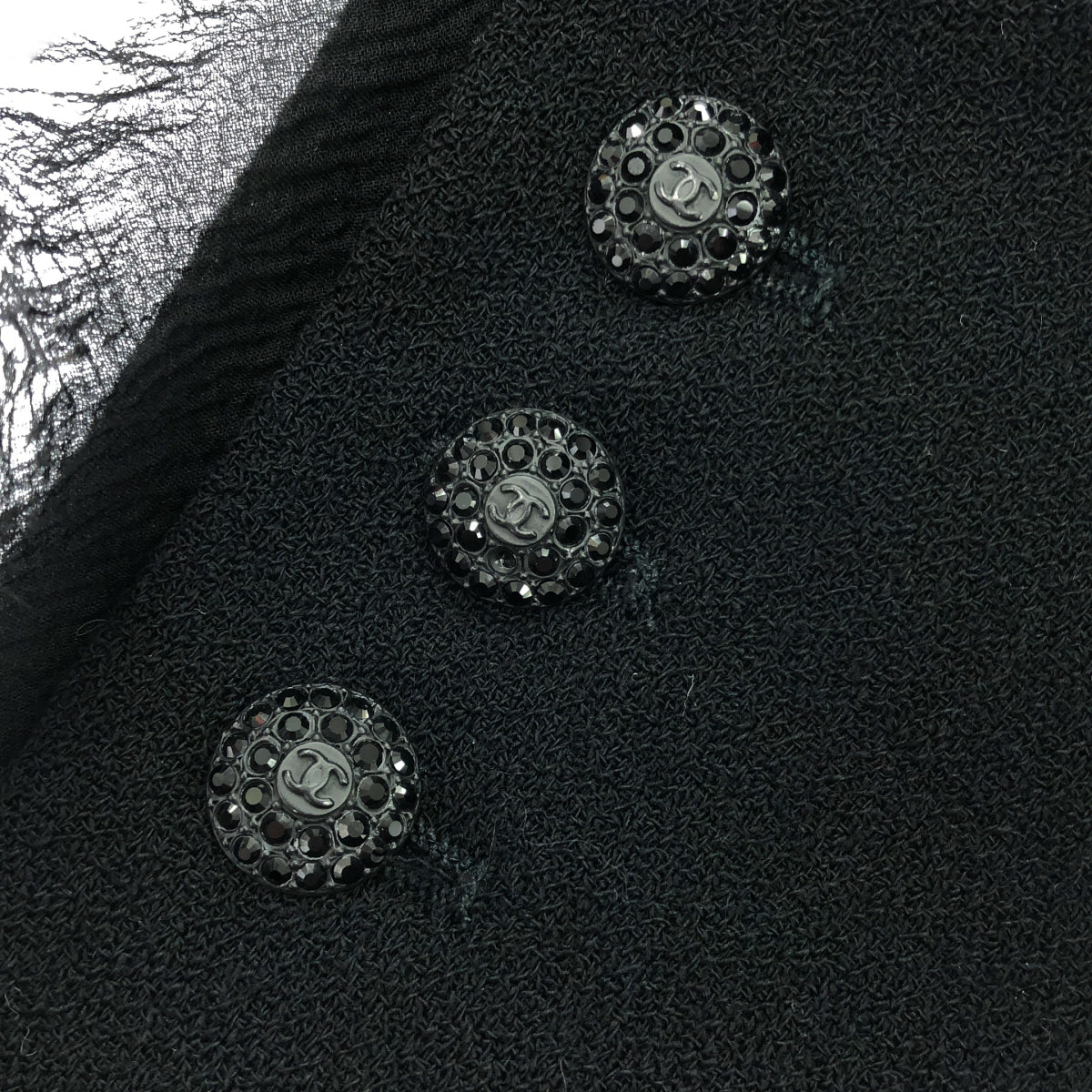 香奈兒 | Coco Mark 紐扣透視褶皺無領夾克 | 38 |黑色 |女性的