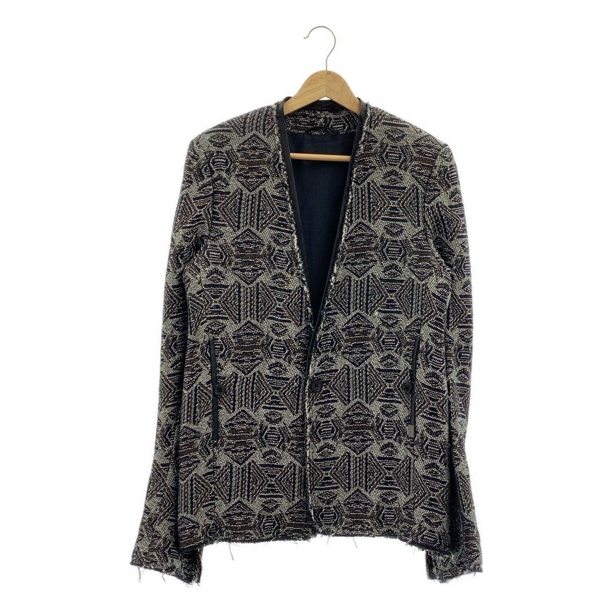 DAMIR DOMA | 2012秋冬 | 提花皮革滾邊側拉鍊無領外套 |