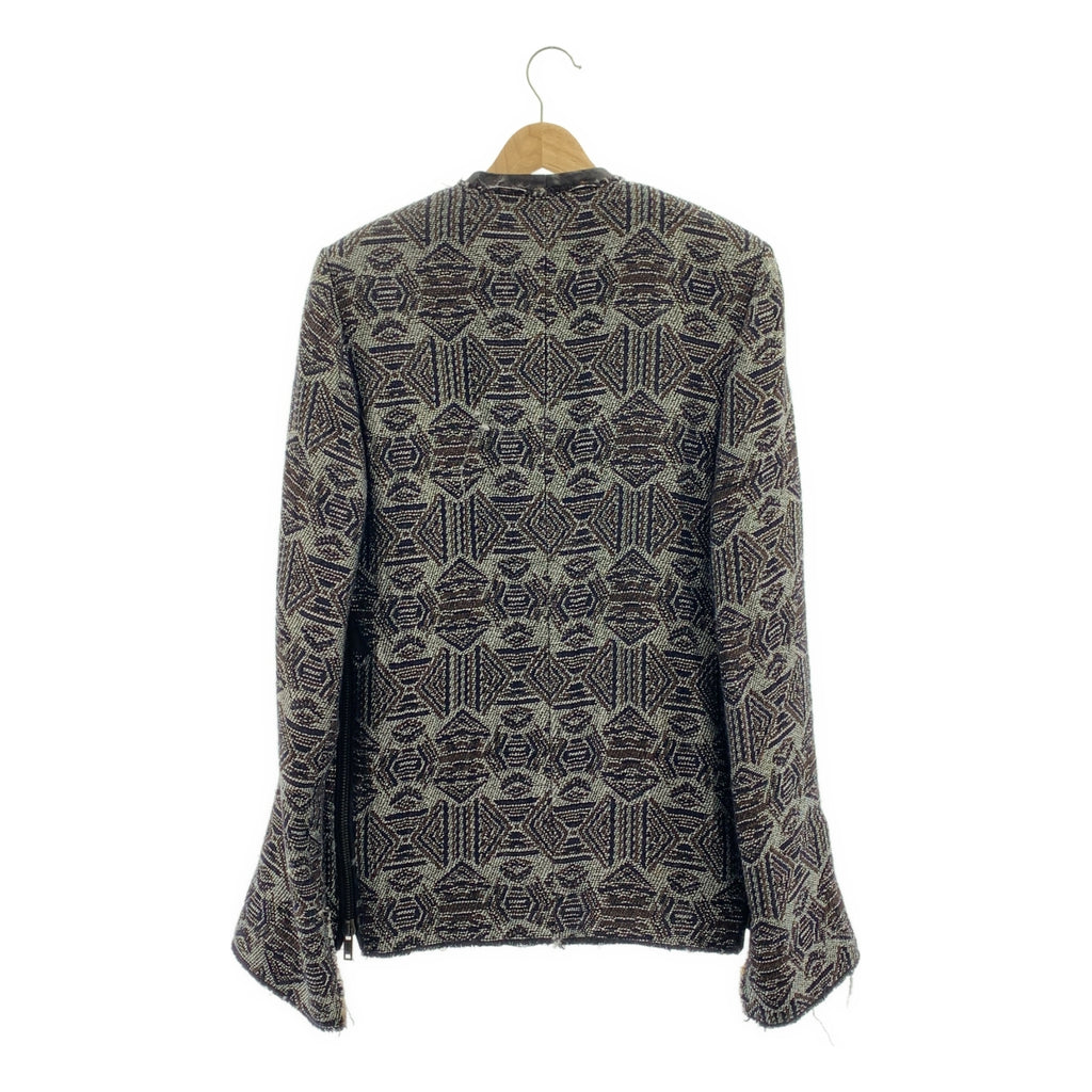 DAMIR DOMA | 2012秋冬 | 提花皮革滾邊側拉鍊無領外套 |