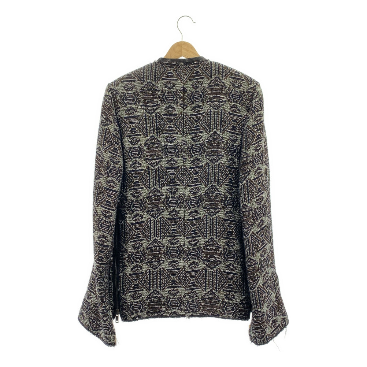 DAMIR DOMA | 2012秋冬 | 提花皮革滾邊側拉鍊無領外套 |