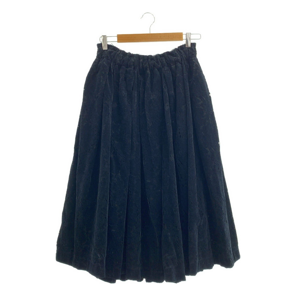 【美品】  COMME des GARCONS / コムデギャルソン | 2020AW | コットン 断ち切り カットワーク レース ドローストリング ボリューム スカート | S | ブラック | レディース