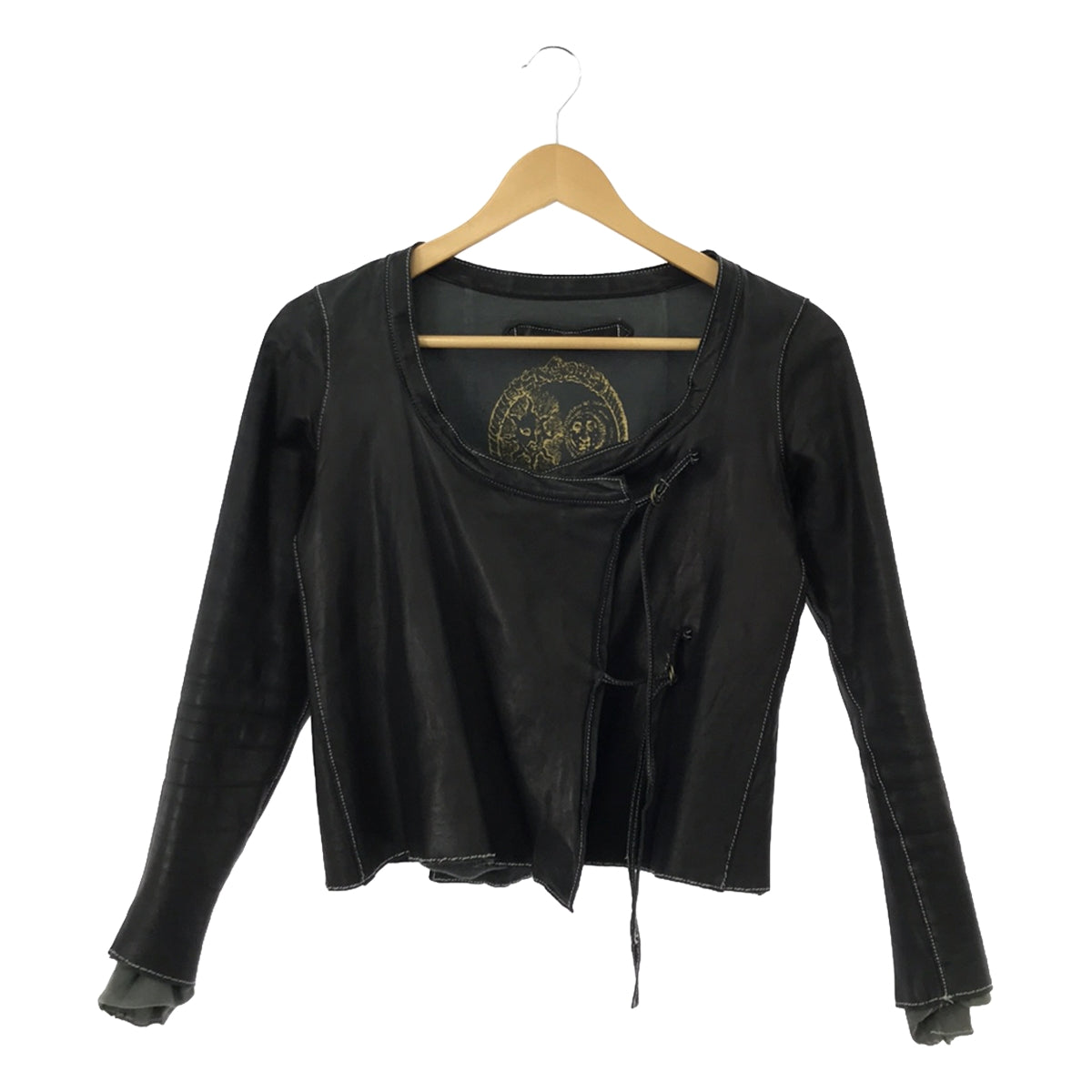 Sisii | Leather Drape Collarless Jacket | S | Black | Women's