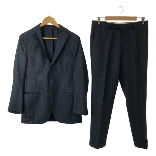 Errico Formicola | Suit set / Wool pinstripe 2B tailored jacket and slacks | 46 | Navy | Men's