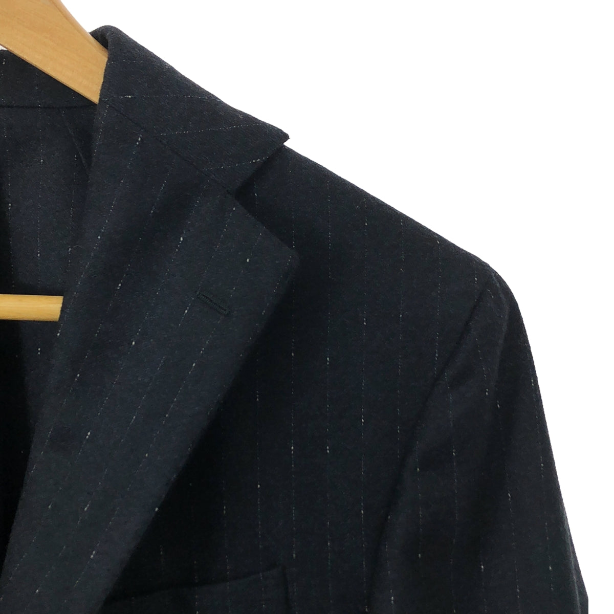 Errico Formicola | Suit set / Wool pinstripe 2B tailored jacket and slacks | 46 | Navy | Men's