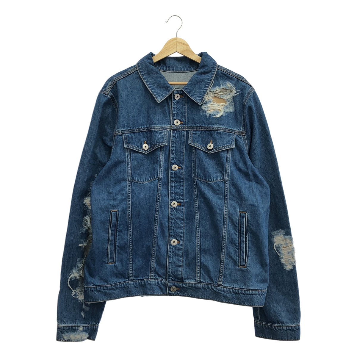 JW Anderson | 2023 春夏系列 | 破洞翻領紐扣牛仔外套 | XL | 淺藍色 | 男款