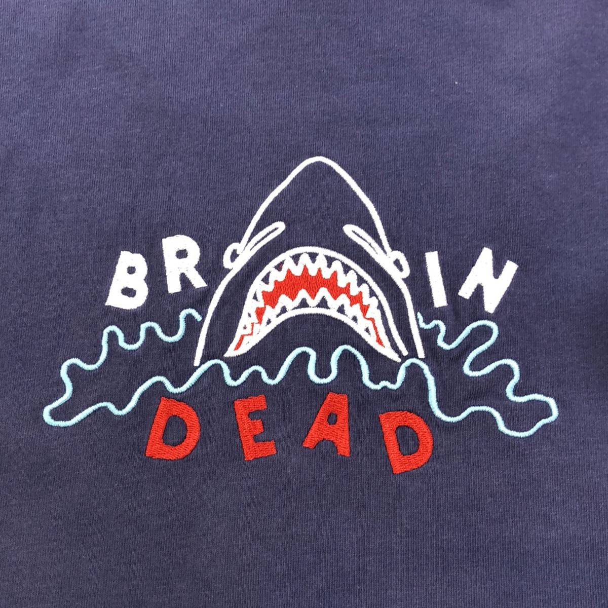 BRAIN DEAD | Shark Attack Ringer T-shirt | Shark crew neck T-shirt cut and sew | L | Navy | Men's