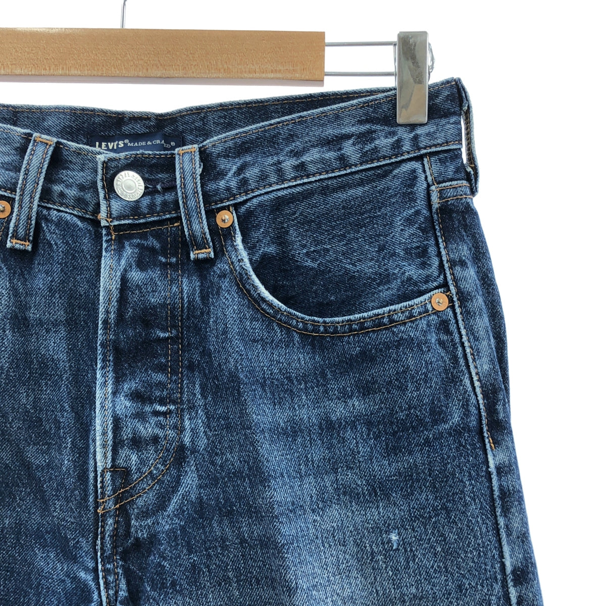 LEVI'S MADE &amp; CRAFTED / 리바이스 메이드&amp;크래프트드 | 501 TAPER / 데미지 가공 가죽 패치 세르빗치 데님 팬츠 | 28 | 맨즈