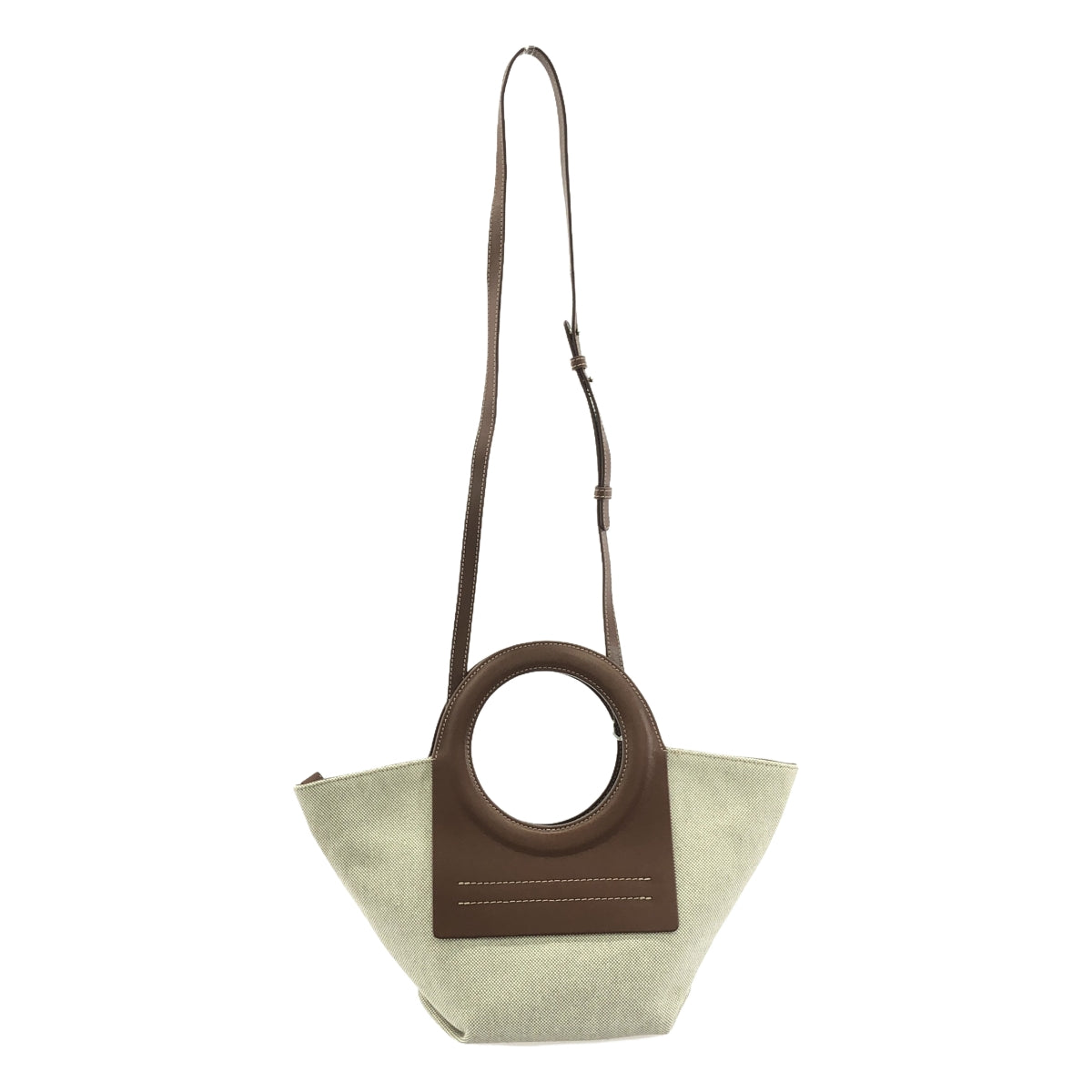 HEREU | CALA Canvas Leather Tote Bag / CALA 2-way leather canvas bag with shoulder strap | Beige/Chestnut | Women's