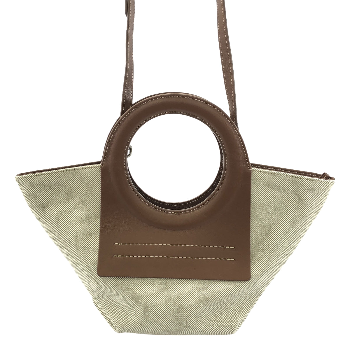 HEREU | CALA Canvas Leather Tote Bag / CALA 2-way leather canvas bag with shoulder strap | Beige/Chestnut | Women's