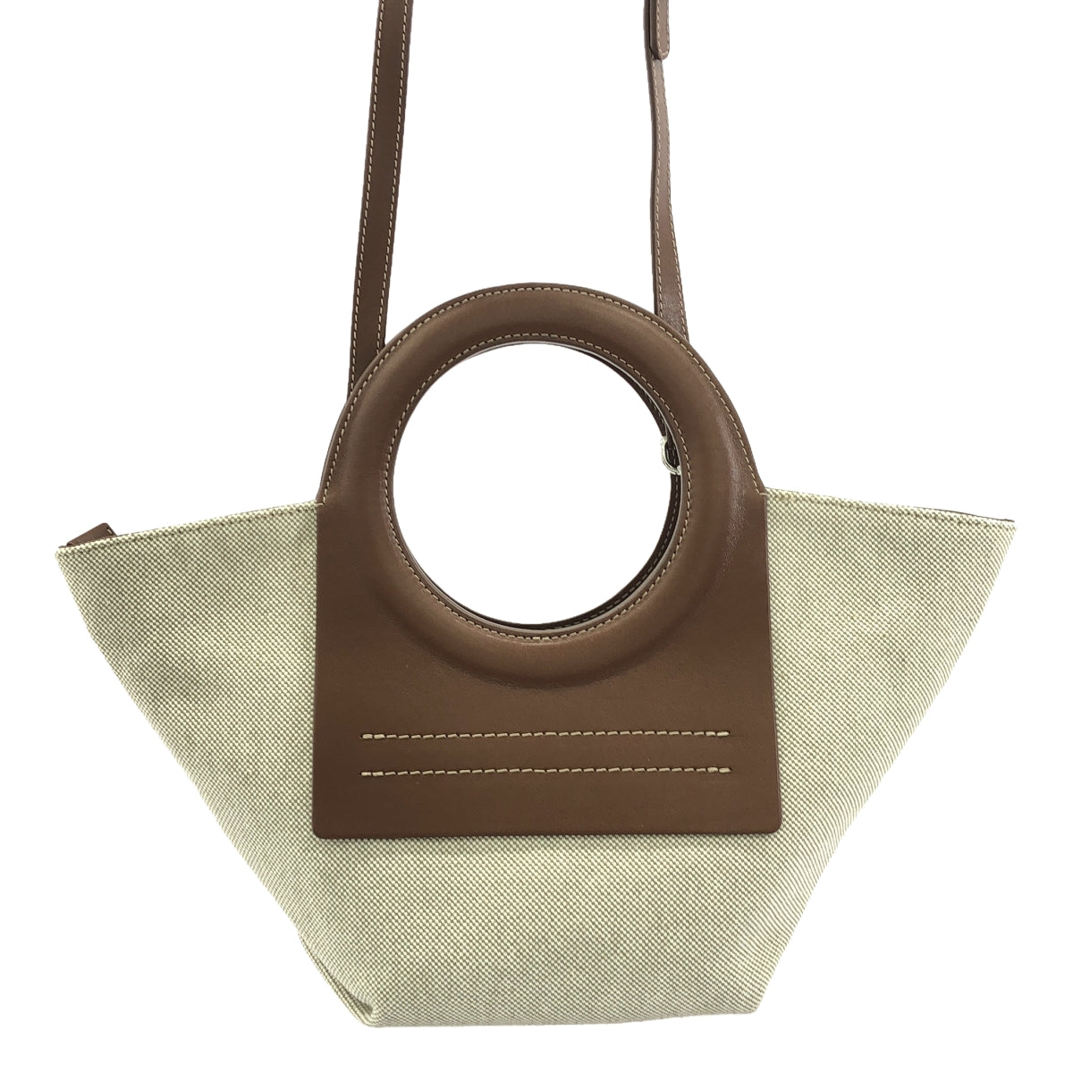 HEREU | CALA Canvas Leather Tote Bag / CALA 2-way leather canvas bag with shoulder strap | Beige/Chestnut | Women's