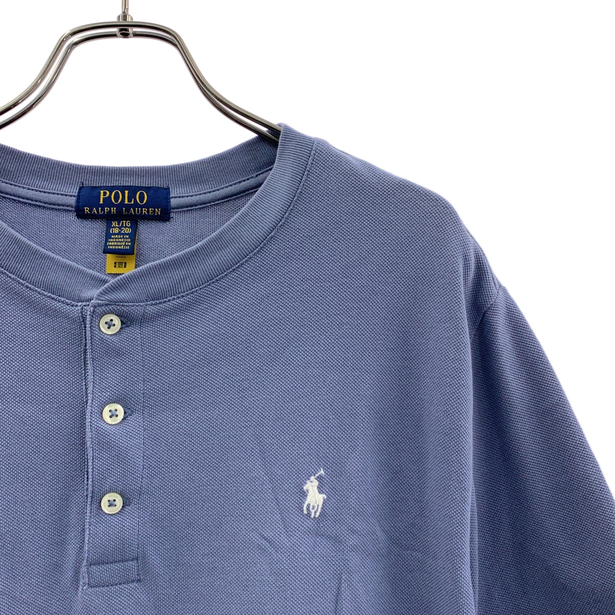 POLO RALPH LAUREN / 폴로 랄프 로렌 | 원포인트 포니 헨리넥 롱 티셔츠 컷소우 | XL | 블루 | 여성