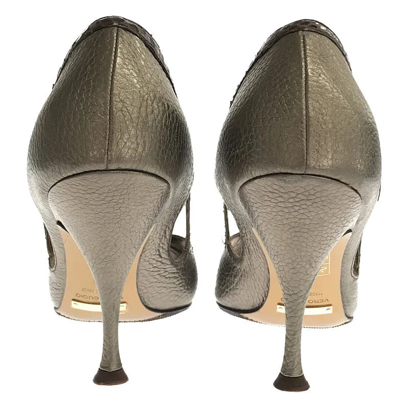 【新品】  DOLCE＆GABBANA / ドルチェ＆ガッバーナドルガバ | メタリック レザー オープントゥ ハイヒール パンプス 箱付き | 38 | メタリック | レディース