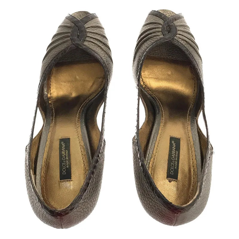 【新品】  DOLCE＆GABBANA / ドルチェ＆ガッバーナドルガバ | メタリック レザー オープントゥ ハイヒール パンプス 箱付き | 38 | メタリック | レディース