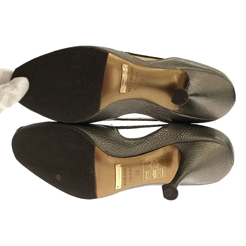【新品】  DOLCE＆GABBANA / ドルチェ＆ガッバーナドルガバ | メタリック レザー オープントゥ ハイヒール パンプス 箱付き | 38 | メタリック | レディース