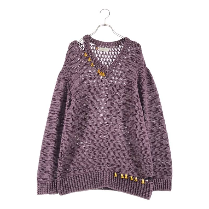 BED J.W. FORD / ベッドフォード | 2025SS | V-neck Bell Sweater / ベル 装飾 オーバー ニット セーター | 0 |