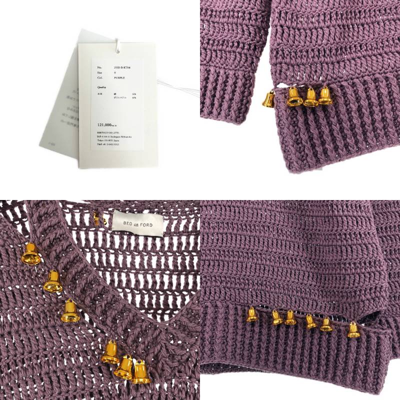 BED J.W. FORD / ベッドフォード | 2025SS | V-neck Bell Sweater / ベル 装飾 オーバー ニット セーター | 0 |