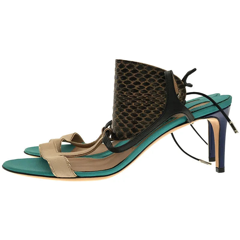 [狀況良好] Salvatore Ferragamo |踝帶細高跟涼鞋 |淺藍色 / 藍色 / 象牙色 / 黑色 |女性的