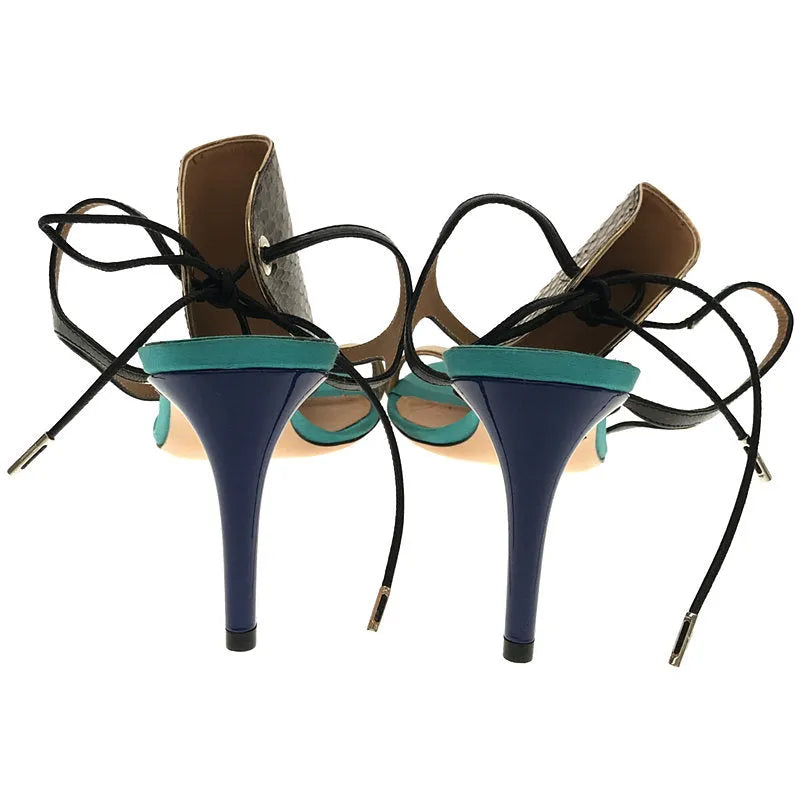 【美品】  Salvatore Ferragamo / サルヴァトーレフェラガモ | アンクルストラップ ピンヒール サンダル | ライトブルー / ブルー / アイボリー / ブラック | レディース