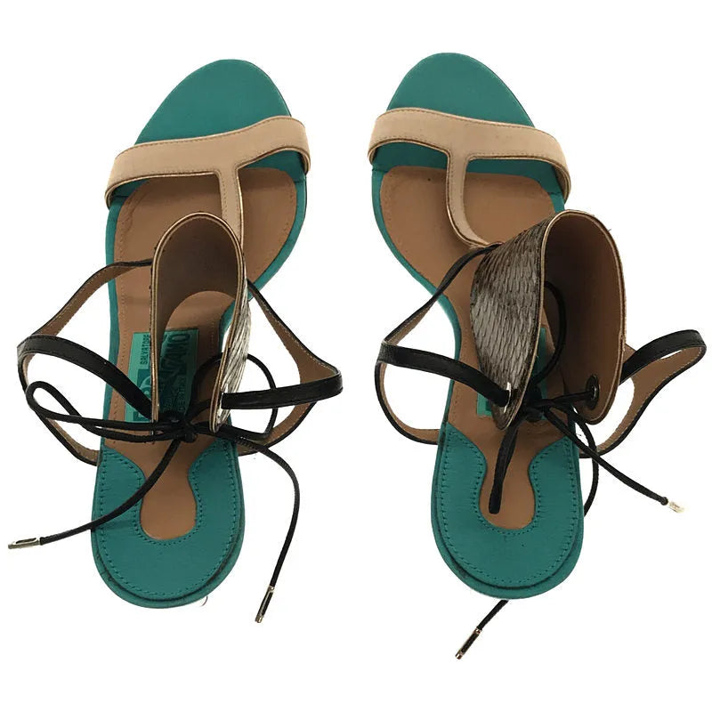 【美品】  Salvatore Ferragamo / サルヴァトーレフェラガモ | アンクルストラップ ピンヒール サンダル | ライトブルー / ブルー / アイボリー / ブラック | レディース