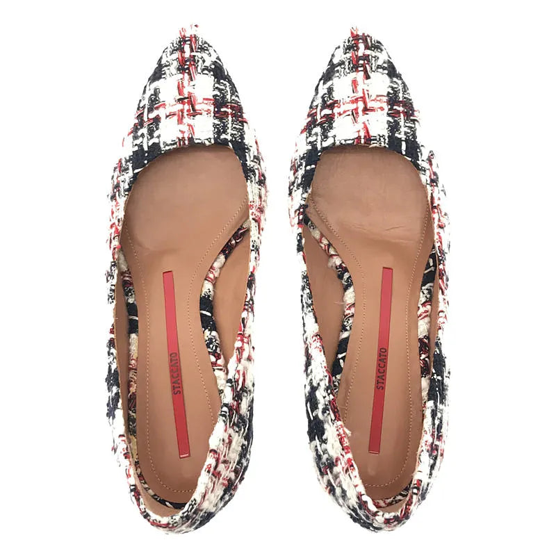 【美品】  STACCATO / スタッカート | STACCATO / スタッカート ツイード チェック ポインテッドトゥ ヒール パンプス 箱付き | 23 | ホワイト / ネイビー / レッド | レディース