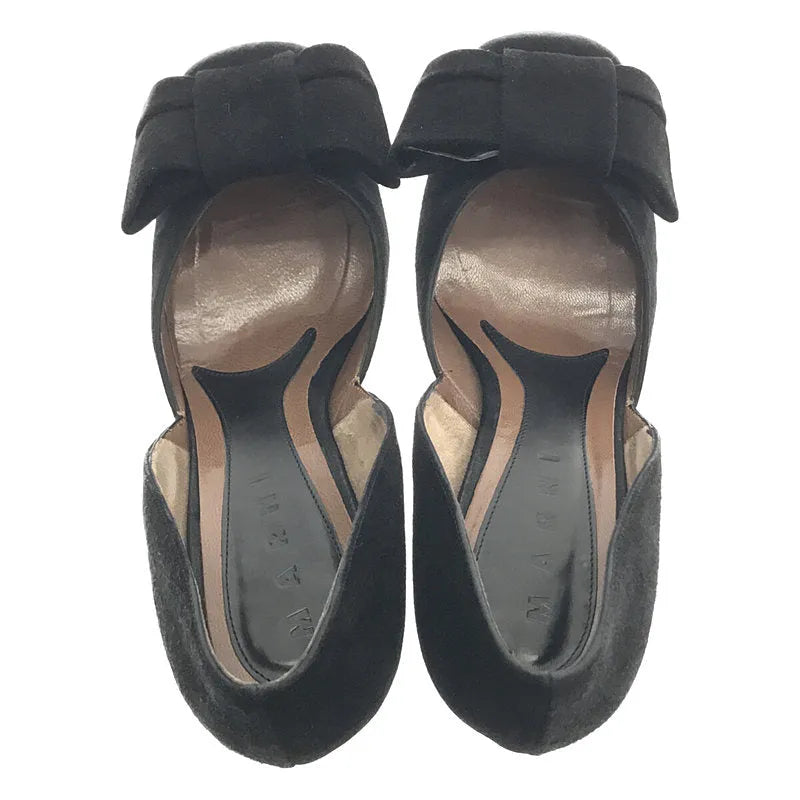 MARNI / マルニ | スウェードレザー リボン パンプス | 38 | ブラック | レディース