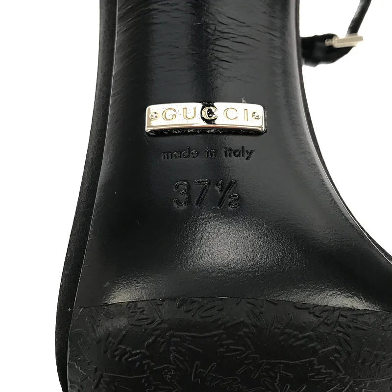 【美品】  GUCCI / グッチ | リボン ラインストーン アンクルストラップ ヒールサンダル | 37 1/2 | ブラック | レディース