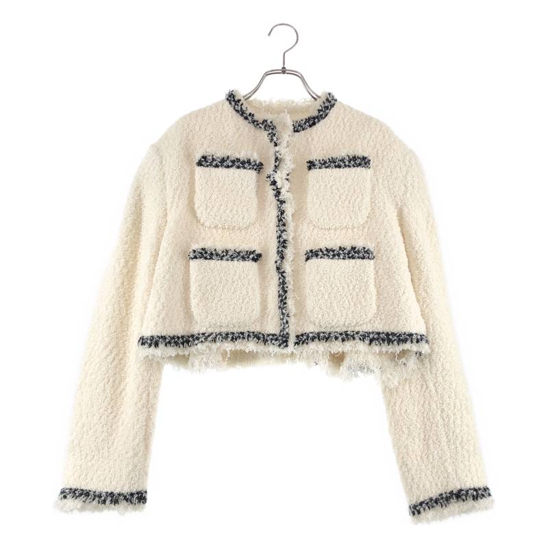 sacai / サカイ | tweed jacket short ツイード ノーカラー ジャケット | 1 |