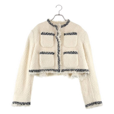 sacai / サカイ | tweed jacket short ツイード ノーカラー ジャケット | 1 |