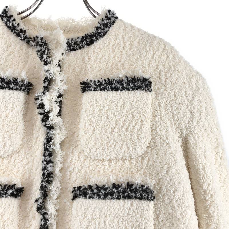 sacai / サカイ | tweed jacket short ツイード ノーカラー ジャケット | 1 |