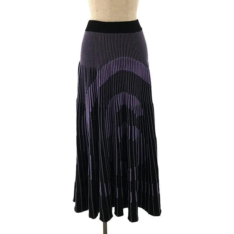 [狀況良好] MM6 Maison Margiela | 2020AW 帶標籤的意大利標誌棉質羅紋針織褶皺長裙 | S |黑色/紫色|女性的