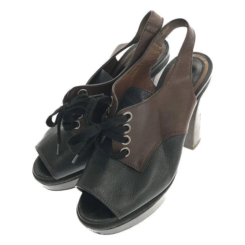 MARNI / 마르니 | 가죽 전환 레이스 업 펌프 | 블랙/브라운 | 여성