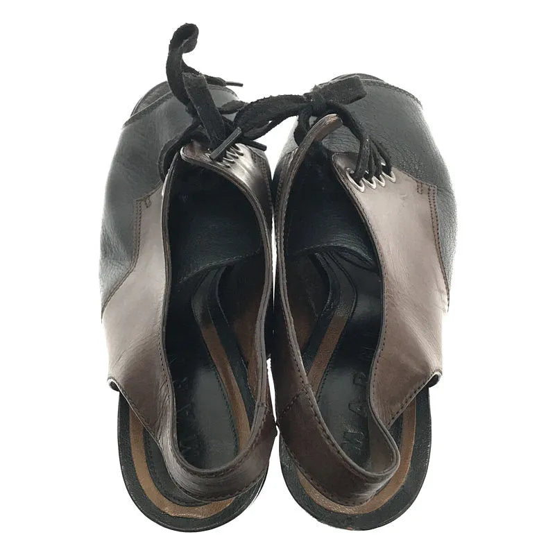 MARNI / マルニ | レザー切替 レースアップ パンプス | ブラック/ブラウン | レディース