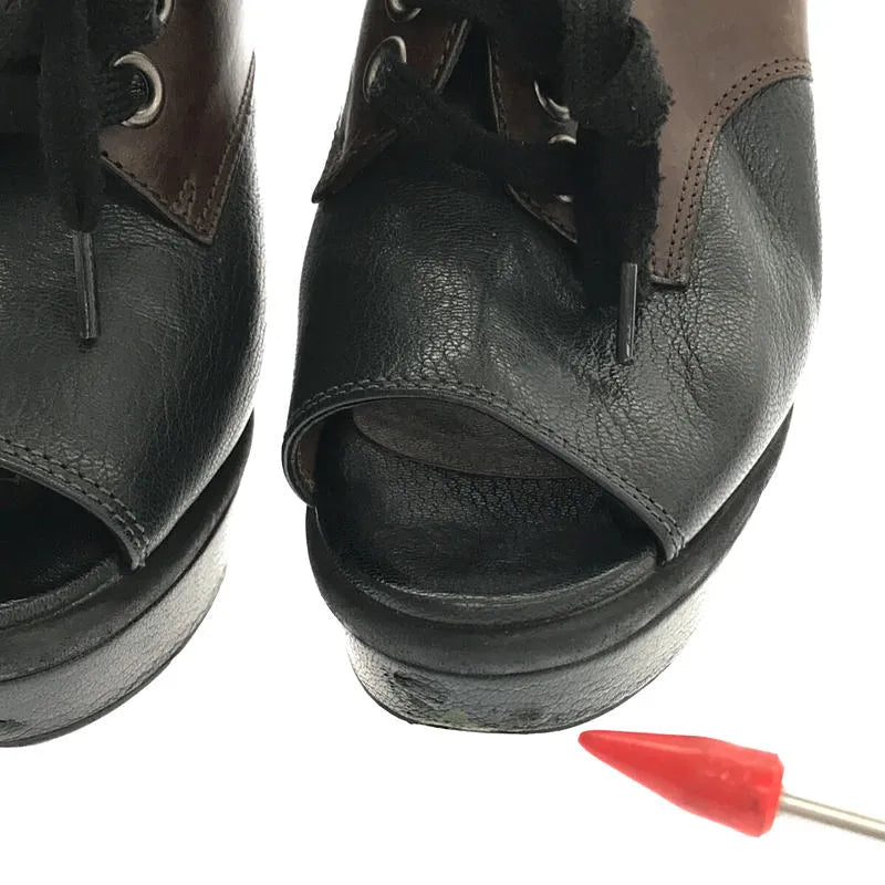 MARNI / 마르니 | 가죽 전환 레이스 업 펌프 | 블랙/브라운 | 여성