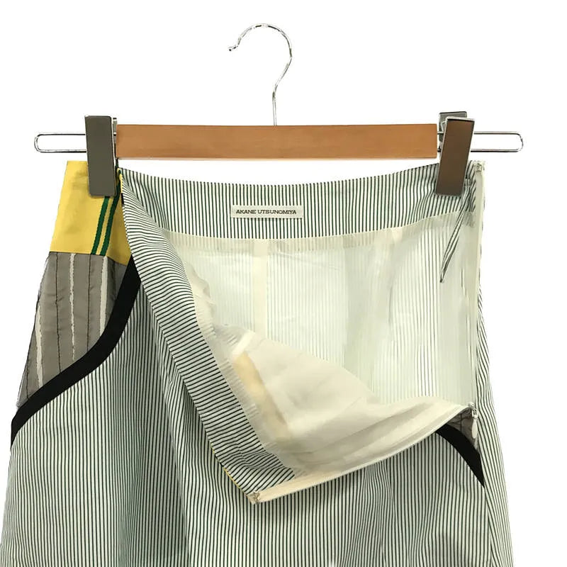 【미품】 AKANE UTSUNOMIYA / 아카네 우츠 노미야 | 2020SS | 포켓 전환 스트라이프 플레어 롱 스커트 | 36 | white×green | 여성