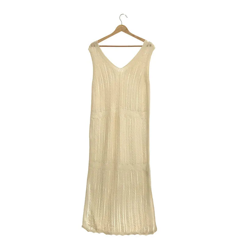 一塵不染 | 2020春夏 |繫帶分層針織連身裙 | F |自然 |女性的