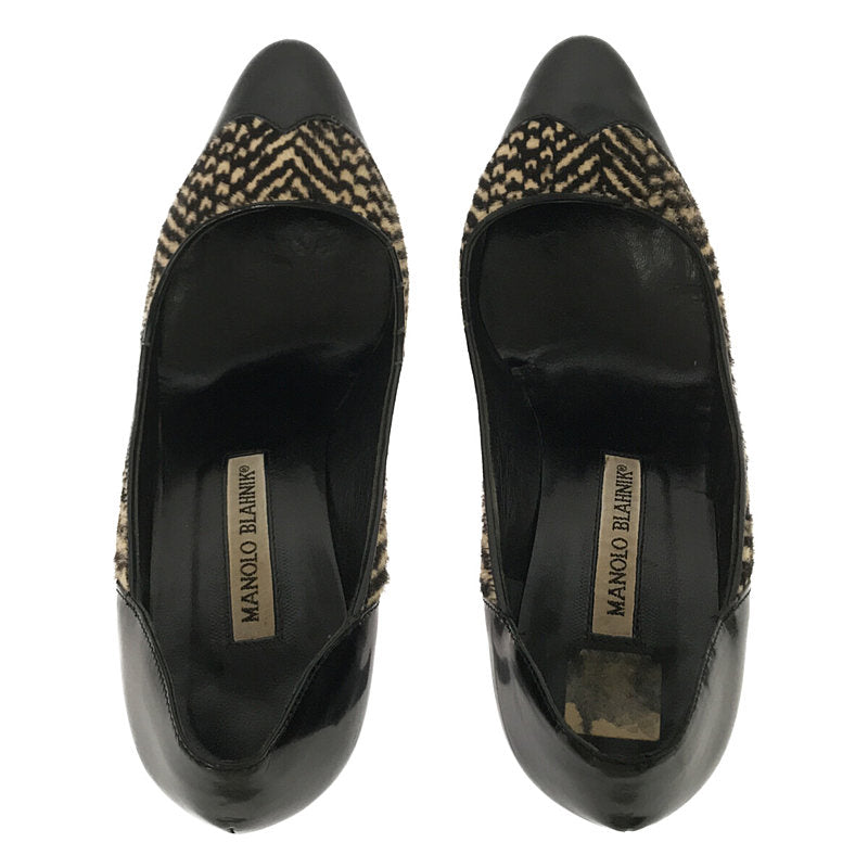 MANOLO BLAHNIK / マノロブラニク | ハラコ レザー ラウンドトゥ ヒール パンプス | 36 1/2 | ブラック | レディース
