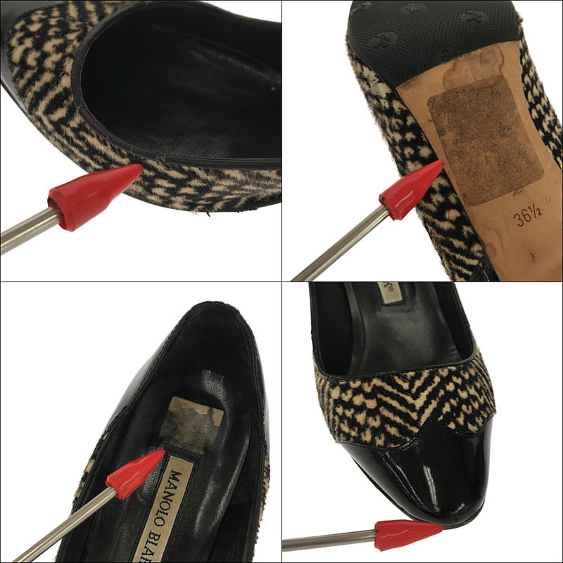 MANOLO BLAHNIK / マノロブラニク | ハラコ レザー ラウンドトゥ ヒール パンプス | 36 1/2 | ブラック | レディース