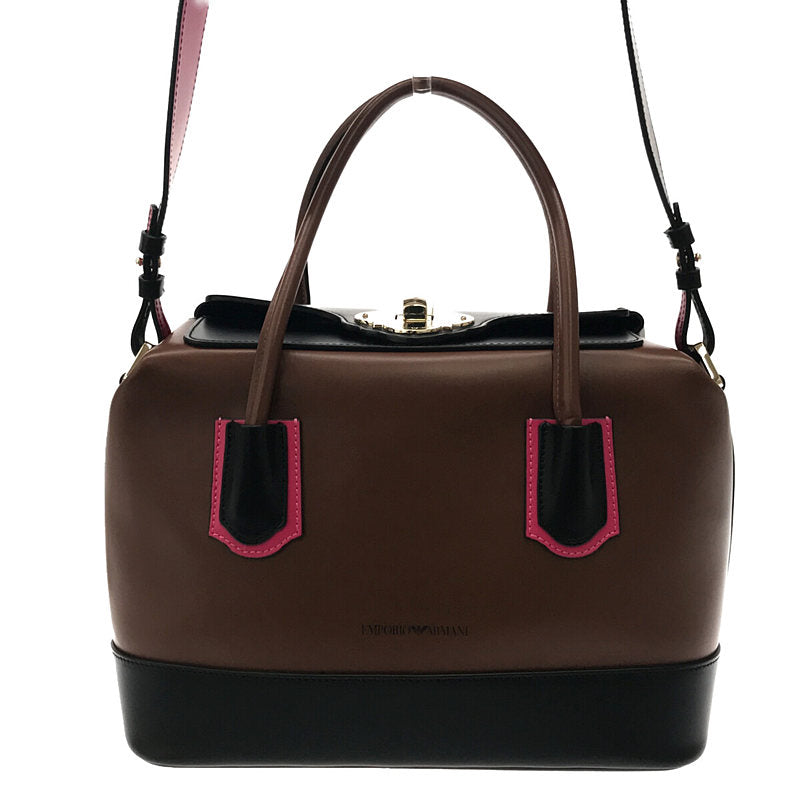 [Good Condition] EMPORIO ARMANI | Leather Mini Boston 2-way Shoulder Bag/Handbag | Brown/Black/Pink | Women's