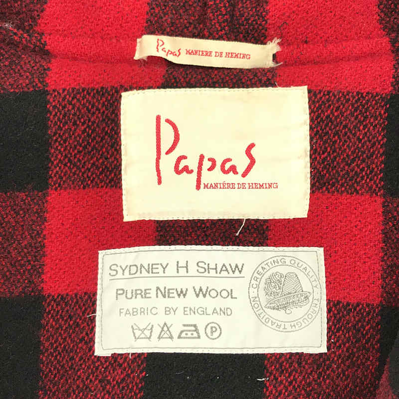 PAPAS / パパス | × SYDNEY H SHAW ウール メルトンロゴ 刺繍 チェック ライニング ダッフル コート | L |
