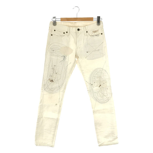 KAPITAL KOUNTRY | BORO processed sashiko repair with cinch belt 5P white denim pants | Size 30 | White | Men's