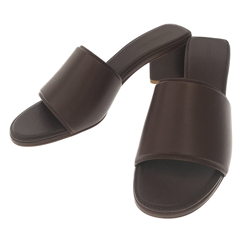 [新品] BOTTEGA VENETA |皮革粗跟穆勒涼鞋，帶防塵袋和盒子 |尺寸 37 |布朗 |女性的