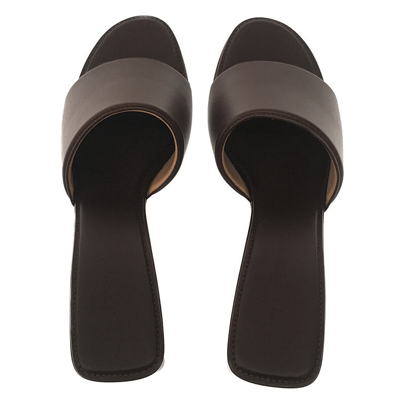 [新品] BOTTEGA VENETA |皮革粗跟穆勒涼鞋，帶防塵袋和盒子 |尺寸 37 |布朗 |女性的