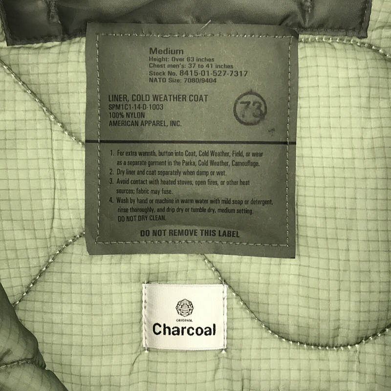 【美品】  Charcoal TOKYO / チャコールトーキョー | 2014 Liner Blanket Patch リメイク ポケット ミリタリー キルティング ライナー コート | M | カーキ | メンズジャケット/アウター