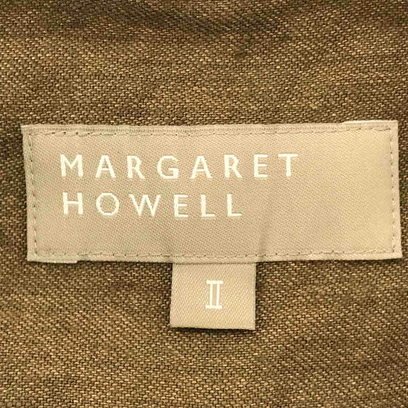 MARGARET HOWELL / マーガレットハウエル | コットン リネン ノーカラー シャツ ワンピース | 2 | カーキ | レディース