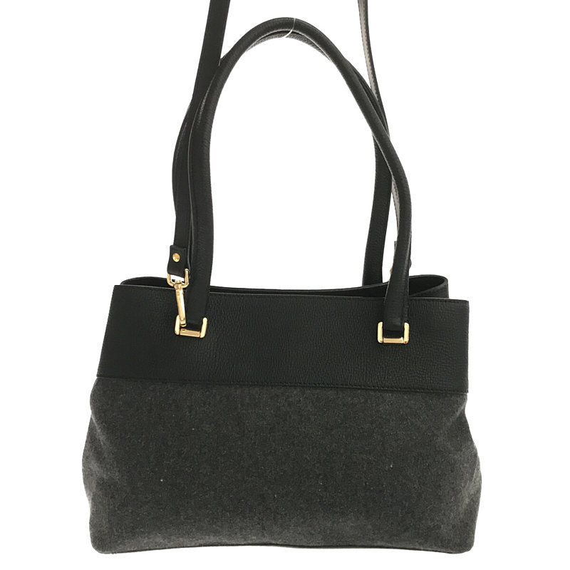 [Good Condition] KATE SPADE | 2WAY Leather Wool Mixed Material Ribbon Shoulder Tote Bag | Black/Gray | Women's