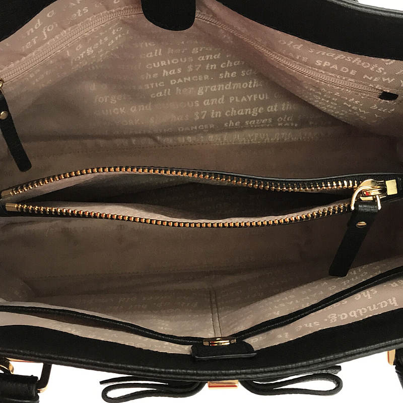 [Good Condition] KATE SPADE | 2WAY Leather Wool Mixed Material Ribbon Shoulder Tote Bag | Black/Gray | Women's